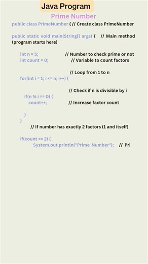 Prime Number ❓ Java Program.#shorts #shortvideo #softwaretesting #javaprogram