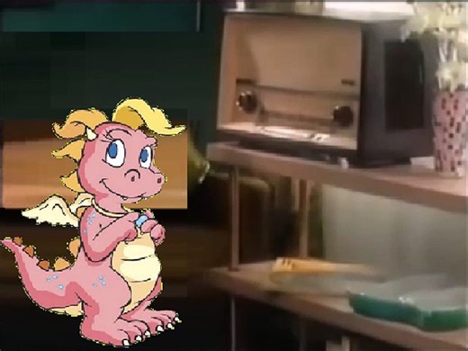 Cassie (The Pink Dragon From "Dragon Tales") Touches Her Father's Radio