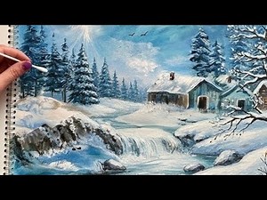 Winter painting tutorial acrylics for beginners | How to paint Relastic winter landscape painting