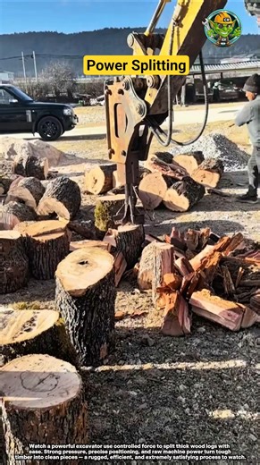 Excavator Power Splitting Heavy Wood Logs 🌲💪