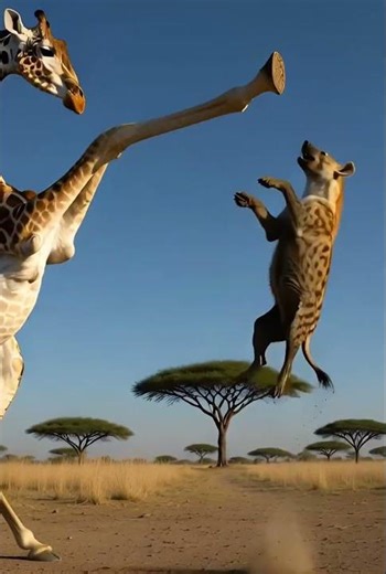 What is the leopard trying to do to the giraffe? 🐆🦒❓ 표범이 기린에게 뭐 하려는 걸까? #danger #leopard #giraffe