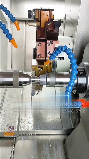 See how Smartlathe dual-spindle power turret CNC lathe process in two directions. #cncmachining