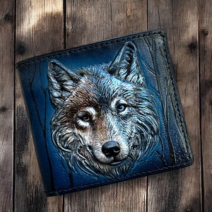 Hand-tooled Leather Wolf Wallet: Carved Bifold Wallet - Etsy