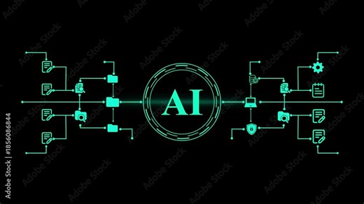 Digital network diagram with AI in the center artificial intelligence– Modern Data Communication Network Technology Concept