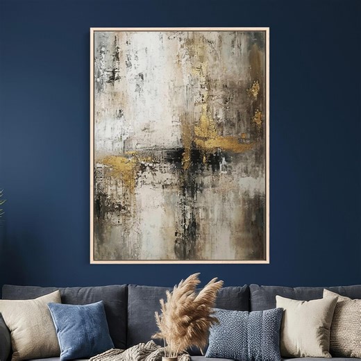 Large Abstract Canvas Print, Gold and Gray, Framed Wall Art - Etsy