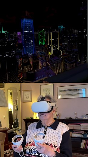 Grandma tries my Cyberpunk VR game 🎁 that I’ve been developing for 3 years🎄 #christmas #metaquest2 #fyp #explorewithquest #foryoupage #grandmasoftiktok #grandma #sidequestvr #virtualreality #game