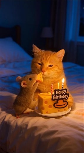 Cheesy Birthday Surprise 🧀🎂🐱🐭 | Cat & Mouse Celebrate Together