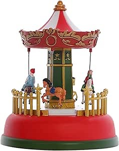 ASSR Carousel Music Box with Light,Musical Christmas Carousel,Animated Mini Carousel,LED Light Luminous Rotating 4-Horse Moving Up and Down Music Box Birthday Home Decor