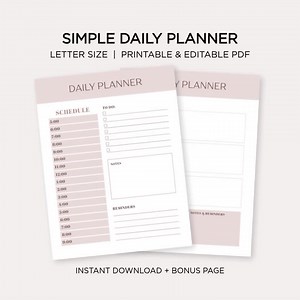 Simple Daily Planner: Hourly Schedule, Printable & Editable (Digital Download)