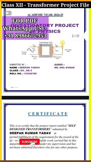 Class XII Physics Transformer Project File | Transformer Investigatory Project | #shorts #pdf