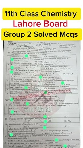 11th class Chemistry Lahore board group 2 solved Mcqs 2026 | 1st year Chemistry group 2 paper 2026