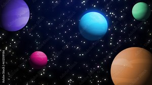 Cartoon Animation Space Background For Kids, Space Scene With Colorful Planet And Glowing Blinking Stars Animation Kids Cartoon Background