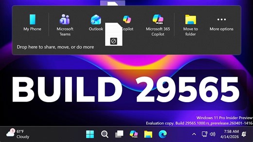 微软发布 Windows 11 27H2 最新版 Build 29565（Canary）系统更新：新屏保改进、增强触控板、优化拖拽托盘