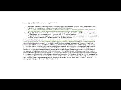 How many responsive search ads does Google Ads allow?... Search Ads Exam Answer Key