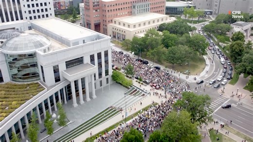 33K views · 1.7K reactions | An aerial view of the "No Kings" protest in downtown Denver near the State Capitol. Today's protest was one of the largest demonstrations since the social justice protests of 2020 following the death of George Floyd. Thousands of protesters gathered at sites across Colorado Saturday to speak out against the Trump administration and its policies. Video by Arlo Pérez Esquivel/CPR News | Colorado Public Radio | Facebook