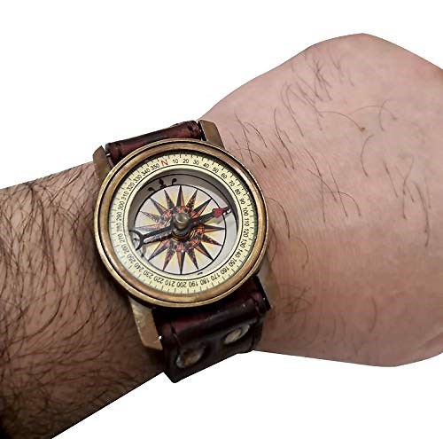 Antique Brass Finish Steampunk Wrist Watch Compass 