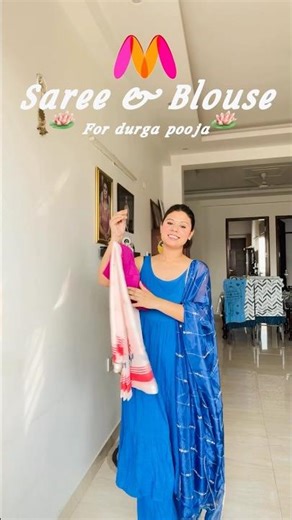 Myntra saree & blouse for Durga Puja 💛|| Navratri saree inspo || Office wear cotton saree #myntra