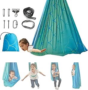 OUTREE Kids Pod Swing Seat, Cotton Child Hammock Swing Chair, Sensory Swing for Indoor and Outdoor Use, Macaron Light Purple