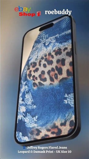 👖 Jeffrey Rogers Flared Jeans - Leopard & Damask Print - UK 10 - Vintage Style