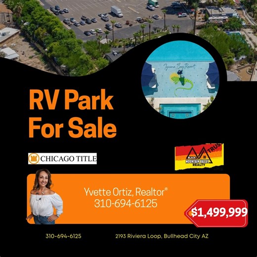 🌴 RARE RIVERFRONT OPPORTUNITY 🌴 Welcome to Iguana Bay Resort RV Park—a hidden desert retreat along the Colorado River in Bullhead City, AZ. This well-maintained property features 18 full-hookup RV spaces with 100-amp service, Wi-Fi, and resort-style amenities including a pool, jacuzzi, fire pits, laundry, showers, and restrooms. Enjoy direct access to a private, secluded river beach, lush tropical landscaping, and EV charging. Ideal for short- or long-term rentals with strong income potential—