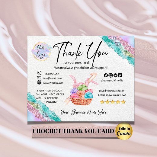 CROCHET Custom Thank You Business Cards for Small Business, Editable Canva Template, Editable Thank You for Order, Thank You Business Card - Etsy