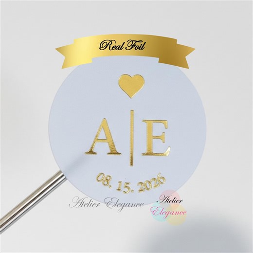 Foil Label, Initials, Round Labels, Custom Wedding Label, Any Name Date, Envelope Labels, Stickers, Customized, Engagement, Gold Foil, CID5 - Etsy