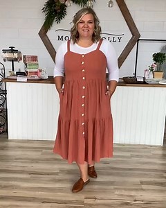 4.4K views · 81 reactions | This light rust-colored Midi jumper is so cute!  Dress it up, or dress it down, it gives you so many options. Shop this look at ️Modestmolly.com | Modest Molly | Facebook