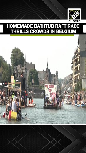 Homemade bathtub rafts compete for glory as racers navigate the waters of Belgium's Meuse River