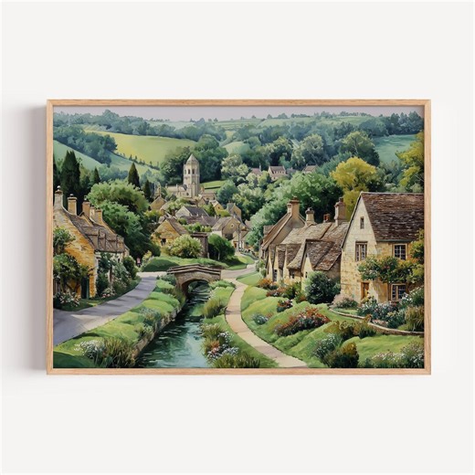 Cotswolds Landscape Watercolor Painting Print: English Countryside Art - Etsy