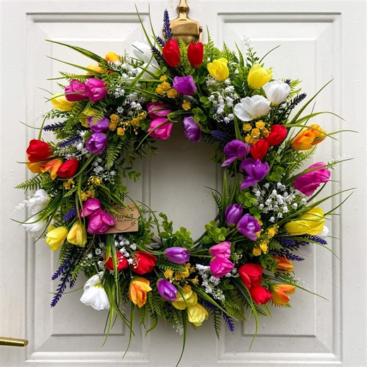 Tulip Wreath for Front Door, Spring and Summer Wreath - Etsy