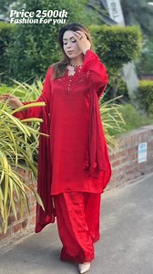 1.2K views · 585 reactions | Elegant Red Outfit ❤️✨Vanya pk inspired ❤️Dress long : 36Farshi Salwar Long : 42❤️✨Price only : 2500 tkPremium fabric with gorgeous embroidery & stone work ❤️Material Samu Silk with Chiffion embroidery dopatta Perfect choice for party & festive look  | Fashion for you """ | Facebook