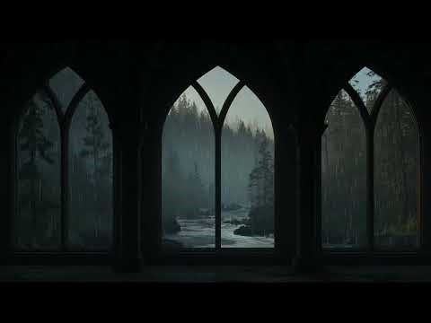 Medieval Castle Window 4K: Rainy View with Cozy Thunderstorm Sounds & Reading Ambience