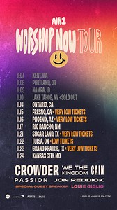 4.1K views · 41 reactions |  The Air1 Worship Now Tour is already bringing unforgettable nights — don’t miss your chance to experience it!  Join Crowder, We The Kingdom, CAIN, and more for only $19.75 + fees. Tickets are going fast, so snag yours now before it’s too late! ️✨Comment AIR1 and we will DM you a link to get tickets! | Awakening Events | Facebook