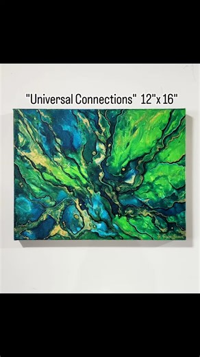 This painting was created with acrylic inks on canvas, with gold accents. Yes, I said acrylic inks, not alcohol inks! If you aren't familiar with them, they are highly pigmented acrylic paints but with the consistency of water. You can pour them, paint with a brush, use paper, canvas or other substrates. For this painting, I poured and puddled the ink around and then painted over it with brushes to create the design and accent shapes. . It's like using alcohol inks in some ways, but you can't li