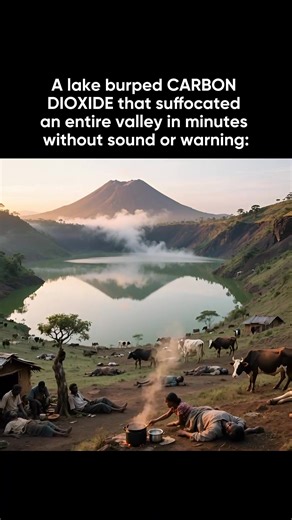 1. August 21, 1986, Lake Nyos, Cameroon. A volcanic crater lake releases 1.6 million tons of CO2 in under one minute. The gas, heavier than air, flows silently down the valley at 45 mph in a cloud 160 feet thick. Within six miles, 1,746 people and 3,500 livestock are d*ad. No explosion. No fire. No sound. Just silence and bodies. 2. Survivors described smelling rotten eggs, immediate dizziness, then unconsciousness. Joseph Nkwain: