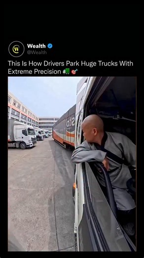 Wealth on Instagram: "Reversing a 65-foot truck with just inches to spare isn’t luck, it’s years of training, muscle memory, and spatial mastery. 🚛💥 Professional truck drivers are trained to reverse park massive rigs into tight loading docks using just mirrors, depth perception, and calculated steering arcs. They memorize pivot points for every trailer type, compensate for blind spots, and often practice for years before they’re allowed to park in dense depots like this. Some even use “sight-s
