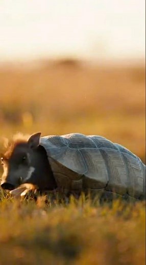 Warthog's Genius Escape from Lion Using a Tortoise Shell! 🦁🐗🐢