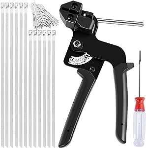 Cable Tie Cutter Tool Kit, Metal Cable Zip Ties Tensioning and Cutting Tool with 100pcs Zip Ties, Multifunctional Cable Zip Ties Tensioning Cutting Tool, for Outdoor and Indoor Use