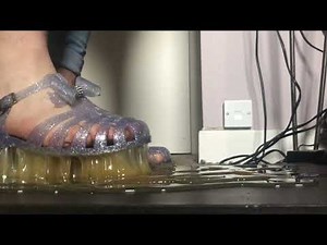 Clear jelly sandals EPIC stuck barefoot to sticky Catchmaster glue PART 2