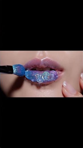“Jellyfish Lipstick ASMR | Glossy Bioluminescent Jellyfish Reveal on Lips” #asmr#satisfying#lipstick