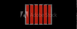 Prison bars with red screen view outside. 3d rendering motion animation of jail.