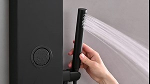 BWE Black Shower Panel Tower System 304 Stainless Steel Shower Panel with 8-inch Rainfall Shower Head,4 Rain Massage Body Jets and Handheld Shower Wall Mounted Shower Column