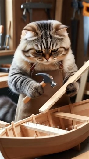 Cat Making a Mini Boat 🚤🐱 | Creative Animal Builder Video#shortsfeed #shorts #reels