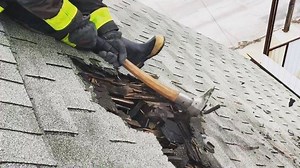 Dirty tools done some work. Only at least 5” of multilayered roofing, no big deal. And I’ll be darned, the Fire Maul®️ blade design still doesn’t get stuck. Take a sneak peak at the Reaper doing some work!! #changethegame #innovation #firefighterowned #firemaul #firewrap #fire #truckie #truckops | Fire Maul Tools