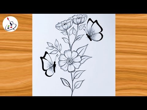 Butterfly Scenery Drawing||Simple Pencil Sketch||Easy Drawing ideas for Beginners