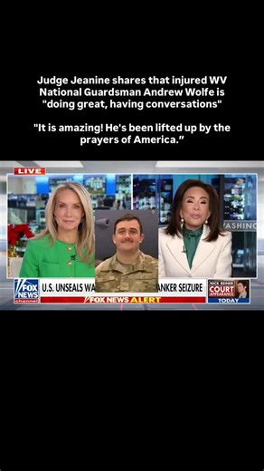 Andweknow on Instagram: "Judge Jeanine shares that injured WV National Guardsman Andrew Wolfe is “doing great, having conversations” “It is amazing! He’s been lifted up by the prayers of America.”"