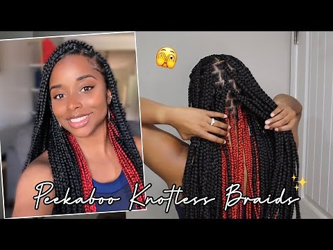DIY Hair Tucking Tutorial | Peekaboo Red Color Long Knotless Braids (Red Bottom Braids)