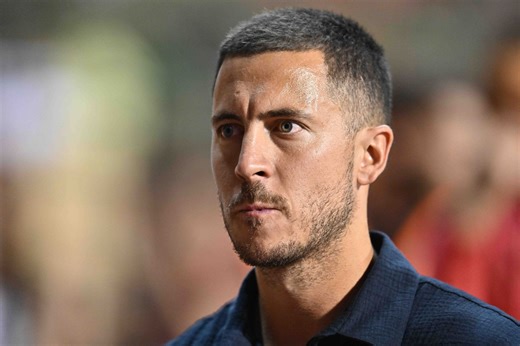 Chelsea icon Eden Hazard reacts as he's inducted into the Premier League Hall of Fame