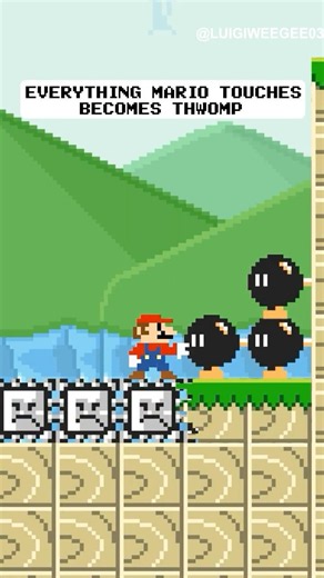 Everything Mario Touches Becomes Thwomp! #mario #supermario #shorts