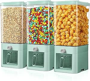 3 Pcs Cereal Dispenser Countertop 3.75L Cereal Containers Storage Dispenser with Lid Plastic Candy Rice Dry Food Containers for Kitchen Snack Grains Pantry Nuts Oatmeal(Green)